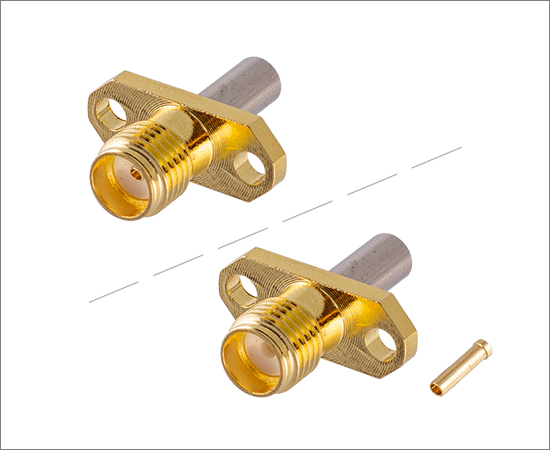 SMA(母)双孔法兰插座 适用线缆：RF1.37 RG316，频率：DC0~6GHz}