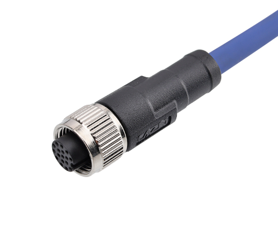 17芯IO触发线直式孔型插头，连接器：M12 17pin，尾部剥皮上锡，线长：1，3，5M可定制}