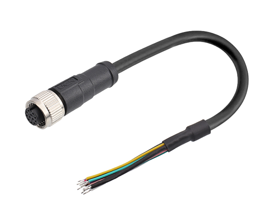 12芯IO触发线直式孔型插头，连接器：M12 12pin，尾部剥皮上锡，线长：1，3，5M可定制}