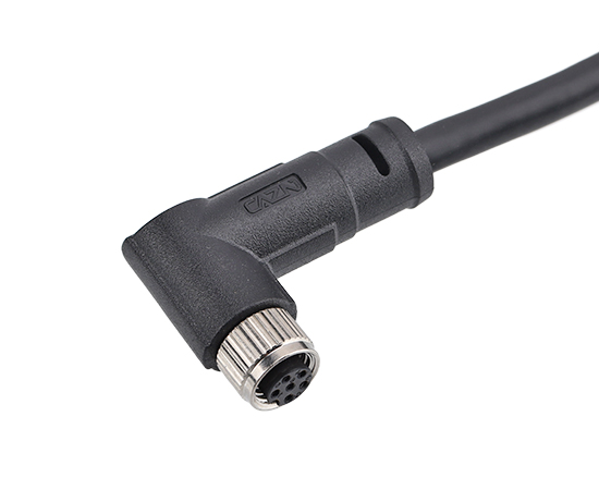 6芯IO触发线弯式孔型插头，连接器：M8 6pin，尾部剥皮上锡，线长：1，3，5M可定制}