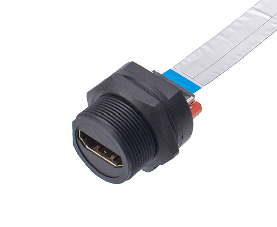 HDMI 母板后 FFC弯头插座(螺纹式)}