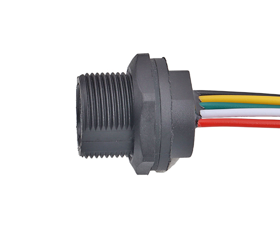 Micro USB母 带电子线 板后插座(螺纹式)}