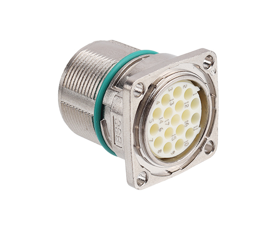 M623信号直式孔型方形法兰插座 压接式 安装孔19.8x19.8}