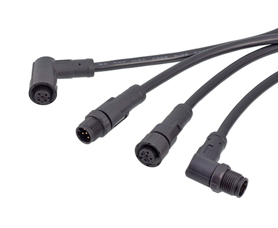 M12直式针型成型插头 塑胶螺帽}