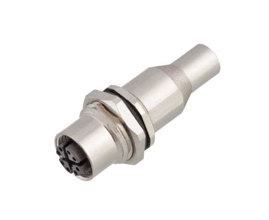 M12板后安装孔型插座 数据型 焊接式 屏蔽型  螺牙M16*1.5/PG9