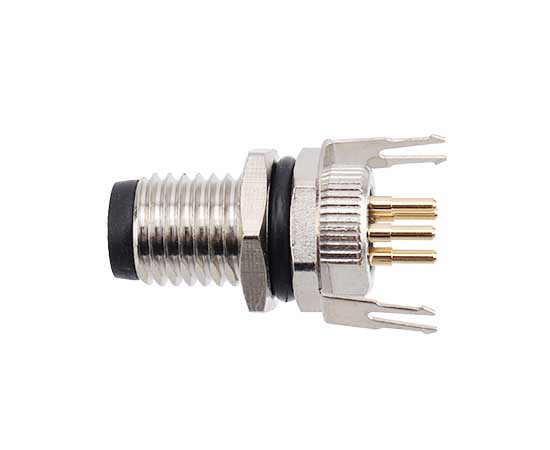 M8板后安装针型插座 PCB式 螺牙M8x1 接地款}