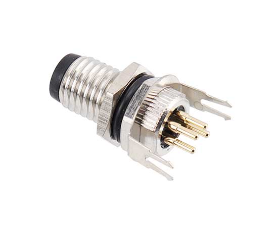 M8板后安装针型插座 PCB式 螺牙M8x1 接地款}