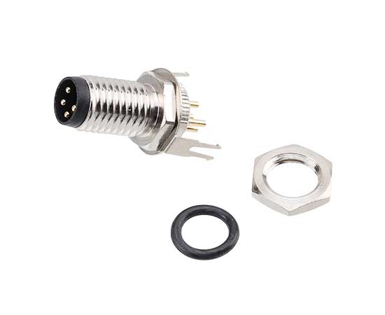 M8板后安装针型插座 PCB式 螺牙M8x1 接地款}