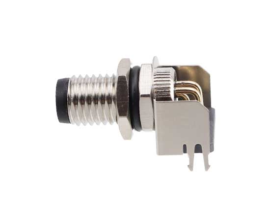 M8针型弯针插座 PCB式 螺牙M8x1}