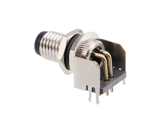 M8针型弯针插座 PCB式 螺牙M8x1}