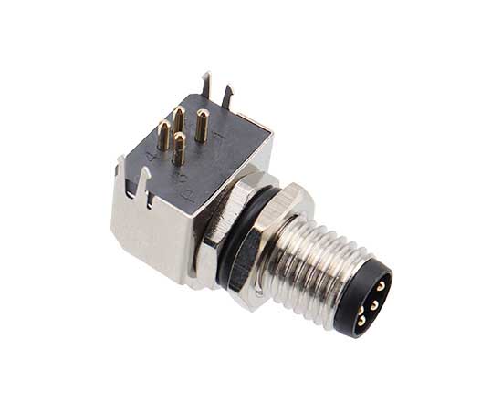 M8针型弯针插座 PCB式 螺牙M8x1}