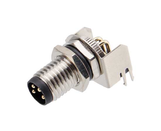 M8针型弯针插座 PCB式 螺牙M8x1}