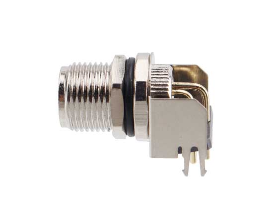 M8孔型弯针插座 PCB式 螺牙M10x0.75}