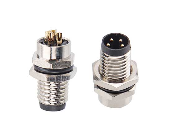 M8板后安装针型插座 焊线式 螺牙M8X1}