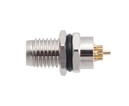 M8板后安装针型插座 焊线式 螺牙M8X1 金属口款}