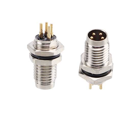 M8板前安装针型插座 PCB式 螺牙M8X0.5 金属口款}