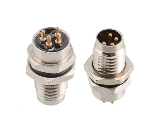 M8板后安装针型插座 PCB式 螺牙M8X1 金属口款}