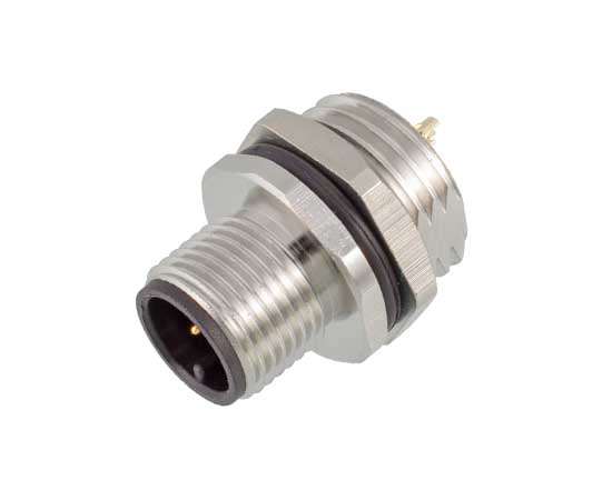 M12板前安装针型插座 焊线式 螺牙M16*1.5/PG9