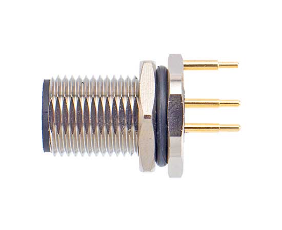 M12板后安装针型插座 PCB式 接地 螺牙M12x1}