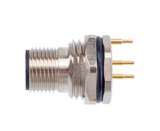 M12板后安装针型插座 PCB式 接地 (大螺牙)}