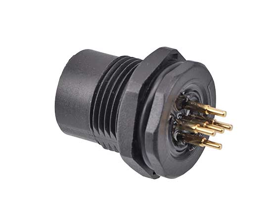 M12板后安装孔型插座 PCB式 螺牙M15x1 塑胶版}