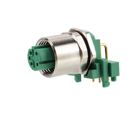 M12孔型弯针插座 插板式 螺牙M12x1}