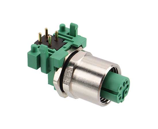 M12孔型弯针插座 插板式 螺牙M12x1}