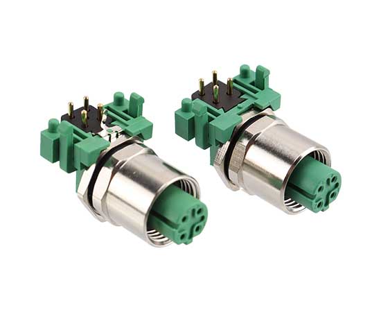 M12孔型弯针插座 插板式 螺牙M12x1}