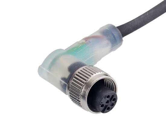 M12弯式孔型成型插 带LED指示灯款