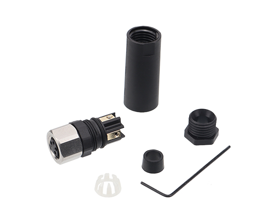 M8直式孔型塑胶插头 螺钉压接 316不锈钢螺帽}