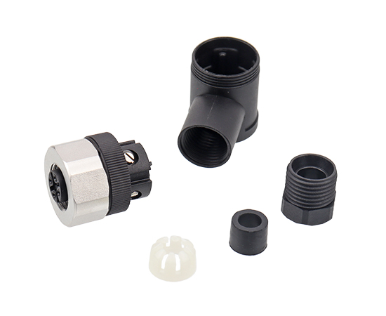 M12弯式针型塑胶插头 螺钉式 316不锈钢螺帽}