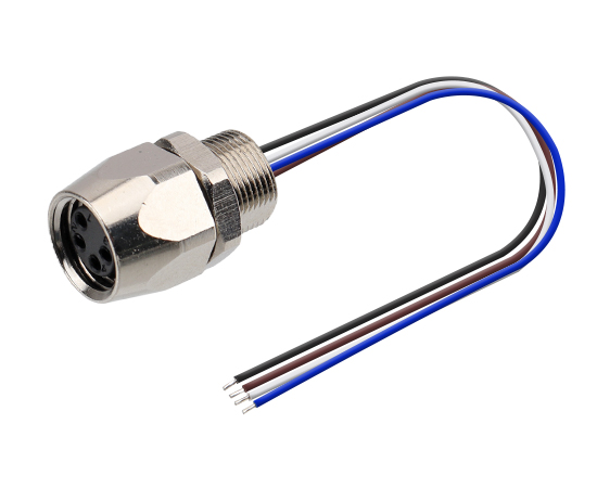 M8板前安装孔型插座 焊线式(内置灌胶) 螺牙M8X0.5 子弹型