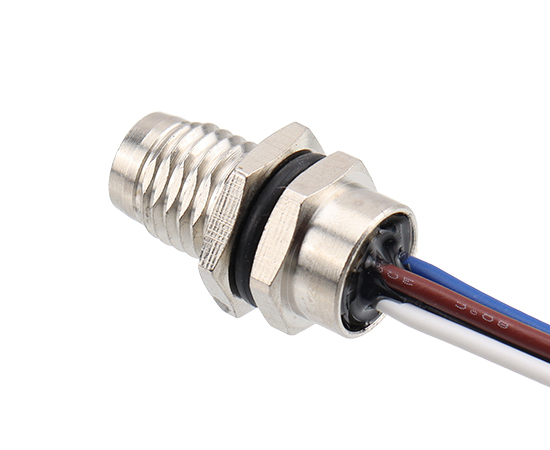 M8板后安装针型插座 焊线式(内置灌胶) 螺牙M8X1 金属口款}