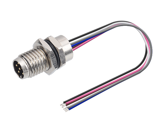 M8板后安装针型插座 焊线式(内置灌胶) 螺牙M8X1 金属口款