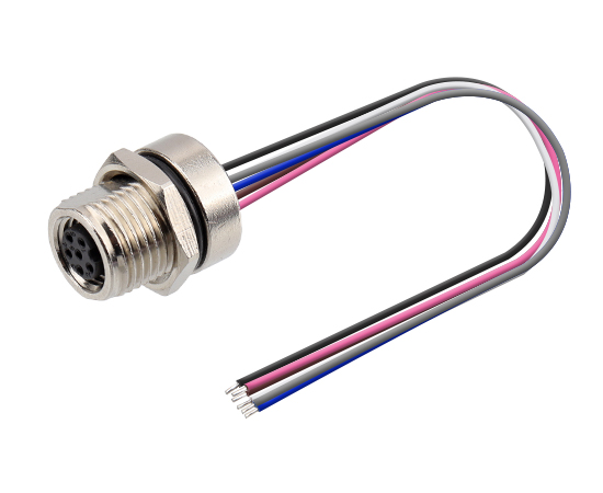 M8板后安装孔型插座 焊线式(内置灌胶) 螺牙M12x1