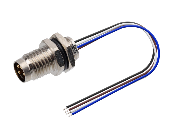 M8板前安装针型插座 焊线式(内置灌胶) 螺牙M8X0.5 金属口款