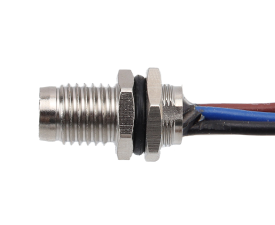 M8板前安装针型插座 焊线式(内置灌胶) 螺牙M8X0.5 金属口款}