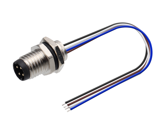 M8板前安装针型插座 焊线式(内置灌胶) 螺牙M8X0.5