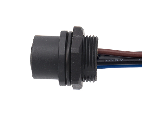 M12板前安装孔型插座 焊线式(内置灌胶) 螺牙M15*1 塑胶款}