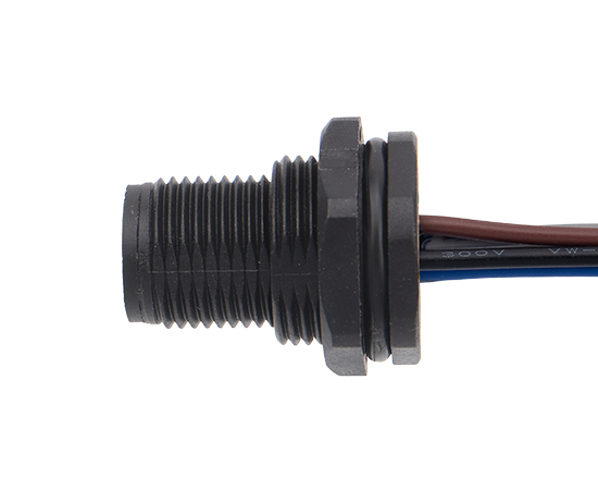 M12板后安装针型插座 焊线式(内置灌胶) 螺牙M15*1 塑胶款}