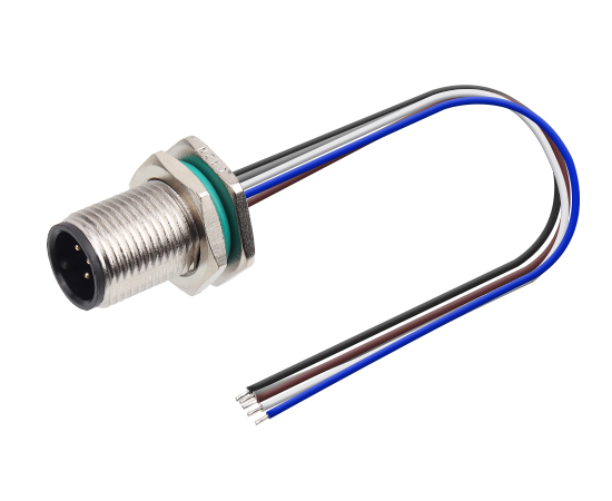 M12 锌合金外壳 板后安装针型插座 焊线式(内置灌胶) 螺牙M12*1