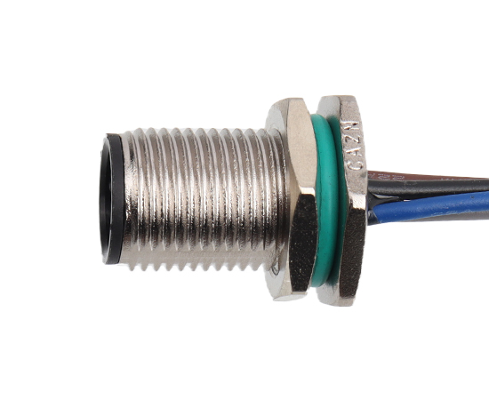 M12 锌合金外壳 板后安装针型插座 焊线式(内置灌胶) 螺牙M12*1}