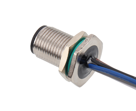 M12 锌合金外壳 板后安装针型插座 焊线式(内置灌胶) 螺牙M12*1}