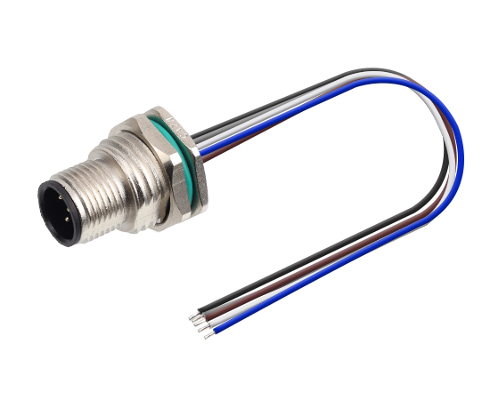 M12 锌合金外壳 板后安装针型插座 焊线式(内置灌胶) 螺牙M16*1.5/PG9