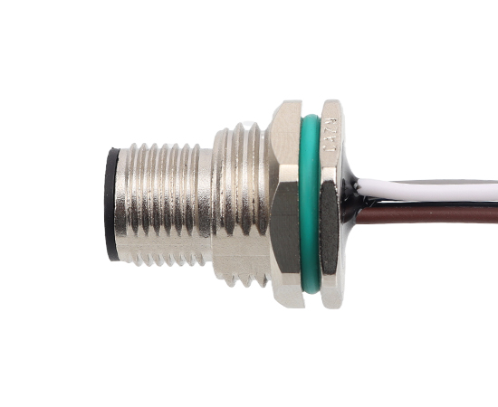 M12 锌合金外壳 板后安装针型插座 焊线式(内置灌胶) 螺牙M16*1.5/PG9}