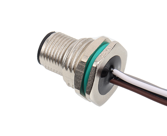 M12 锌合金外壳 板后安装针型插座 焊线式(内置灌胶) 螺牙M16*1.5/PG9}