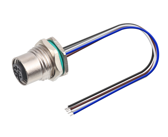 M12 锌合金外壳 板后安装孔型插座 焊线式(内置灌胶) 螺牙M16*1.5/PG9