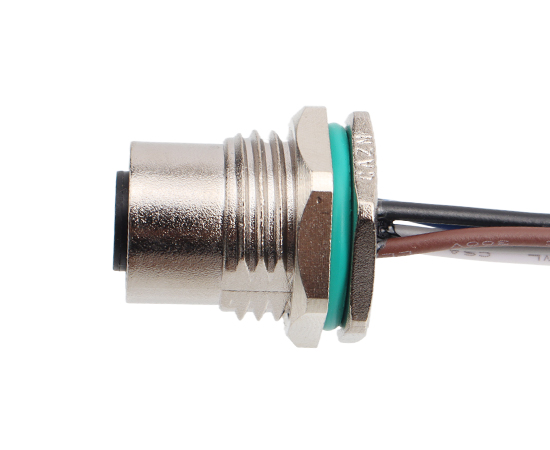 M12 锌合金外壳 板后安装孔型插座 焊线式(内置灌胶) 螺牙M16*1.5/PG9}