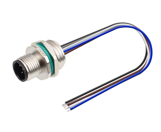 M12 锌合金外壳 板前安装针型插座 焊线式(内置灌胶) 螺牙M16*1.5/PG9