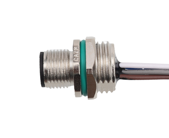 M12 锌合金外壳 板前安装针型插座 焊线式(内置灌胶) 螺牙M16*1.5/PG9}